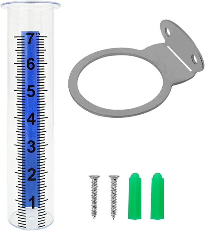 مقياس المطر الأبيض الخارجي 7 بوصة بحامل من الفولاذ المقاوم للصدأ للحديقة والمرج والشرفة - Image 1